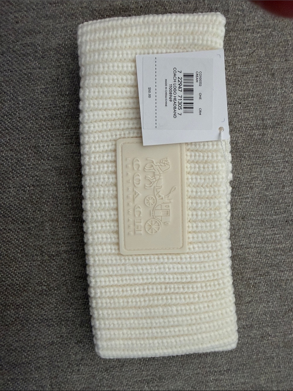 Coach Cream Knit Headband with Signature Patch - Cream